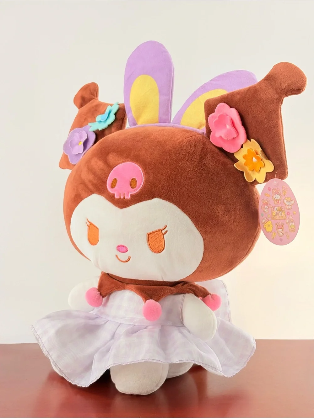 Hello Kitty Brown Plush Bunny with Purple Ears and Pink Accents